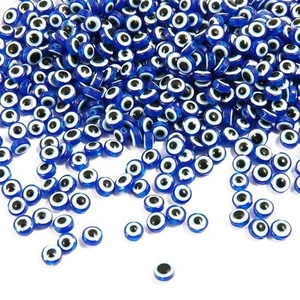Perles rondes plates œil mauvais en verre bleu pour bijoux DIY et bracelets