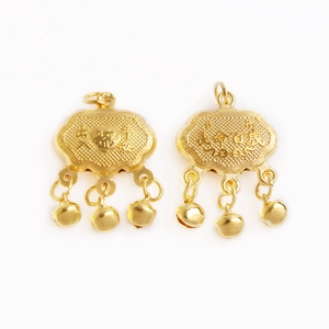 Pendentifs serrure de longévité dorés avec gravures de bonheur chinoises et petites cloches
