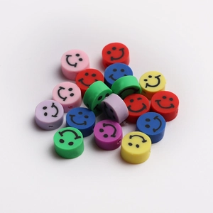 Perles colorées en argile polymère avec motif smiley pour création de bijoux