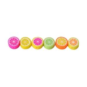 Flat lay of colorful fruit polymer clay beads for DIY jewelry making and bracelets