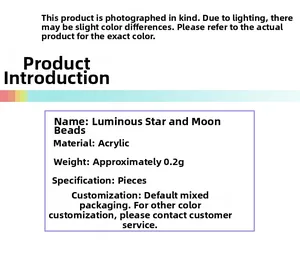 Spécifications des perles lumineuses en acrylique étoile et lune pour création de bijoux