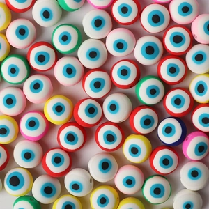 Perles en Vrac Mauvais Oeil en Pâte Polymère Multicolore Perles Rondes Plates pour Création Bijoux Bracelet Collier DIY