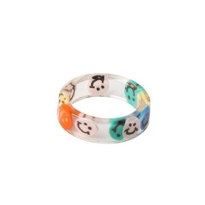 Chic transparent resin ring featuring colorful smiley face patterns for children and adults