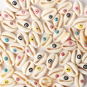 Natural Cowrie Shell Evil Eye Loose Beads For DIY Jewelry Making Bohemian Ethnic Handmade Painted Shell Spacer Beads
