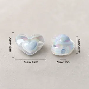 Irisierende Acryl-Herzperlen für DIY-Schmuck mit Maßangaben und Glanzeffekt