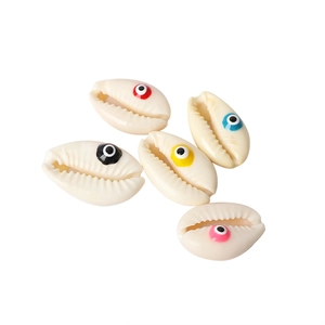 Natural cowrie shell beads with colorful hand-painted evil eye patterns for DIY jewelry
