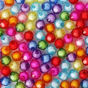 Acrylic Faceted Crystal-Look Loose Beads Multicolor Round Spacer Beads For Handmade DIY Jewelry Bracelet Necklace Crafting
