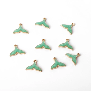 Alloy Fish Tail Pendant Enamel Whale Tail Charms Green Marble Pattern DIY Necklace Bracelet Earring Making Jewelry Accessory