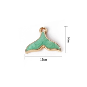 Golden alloy fish tail pendant with green faux jade inlay for DIY jewelry making