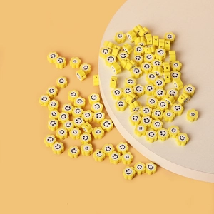 Perles fleurs jaunes sourire en pâte polymère pour colliers DIY et bracelets artisanaux