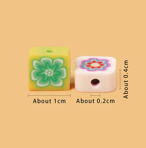 Detailed size view of square polymer clay flower beads for DIY jewelry making