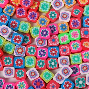 Handmade Square Polymer Clay Flower Beads Multicolor Floral Pattern Loose Beads For DIY Bracelet Necklace Jewelry Making