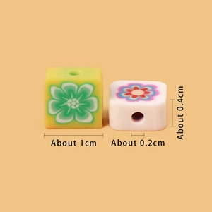 Square floral polymer clay beads for DIY jewelry making with 1cm size dimensions