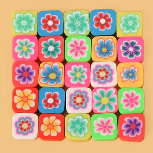 Colorful square polymer clay flower beads for DIY necklace and bracelet jewelry making
