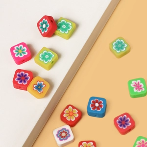 Colorful square polymer clay flower beads for DIY jewelry making handmade accessories