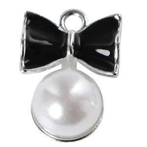 Elegante zwarte emaille strik hanger met witte parel voor DIY sieraden maken