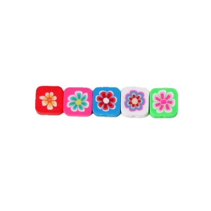 Handmade square polymer clay flower beads in five colors for DIY jewelry making