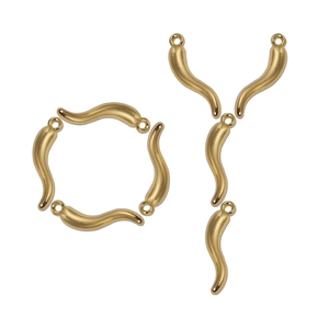 Set of seven gold cornicello horn pendants for DIY necklace and bracelet jewelry making