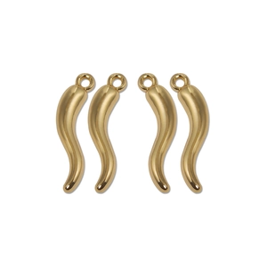Set of four shiny gold Italian horn pendants for DIY necklace and bracelet jewelry making