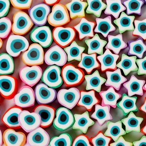 Perles Mauvais Œil en Pâte Polymère Fait à la Main Formes Cœur Étoile Fleur Perles en Vrac Multicolore Pour DIY Bijoux