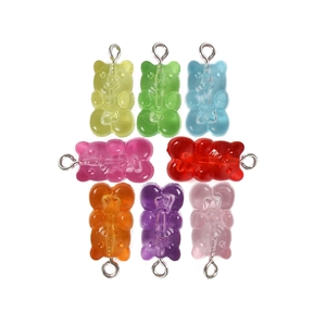 Pendentifs oursons en résine colorée avec anneaux argentés pour création de bijoux