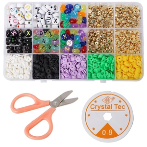 Acryl Buchstabenperlen Polymer Ton Heishi Perlen Legierung Stern Anhänger DIY Schmuck Bastelset Mit Schere Elastischer Faden
