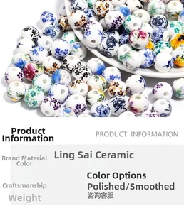 Detailed view of 8-10mm blue and white porcelain ceramic beads for DIY jewelry making