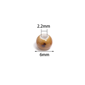 Handmade 6mm amber glazed ceramic round bead with 2.2mm hole for DIY jewelry making