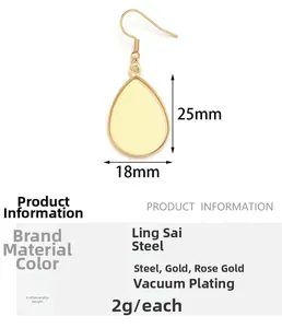 Detail view of 25x18mm teardrop earring hook base with technical specifications and sizing