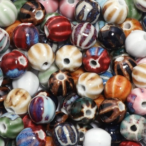 Colorful 10mm ceramic pumpkin beads with striped glaze for DIY jewelry making