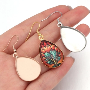 Water drop stainless steel earrings with rose gold and silver bezel settings for DIY