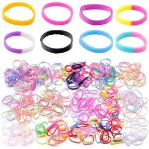 Colorful elastic hair bands and wide silicone bracelets set for girls hair styling