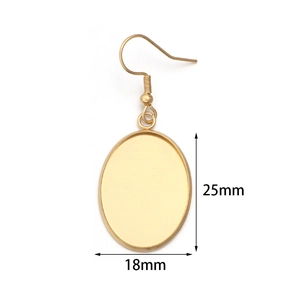 Detail of gold teardrop earring hook with 25x18mm oval tray base for DIY jewelry