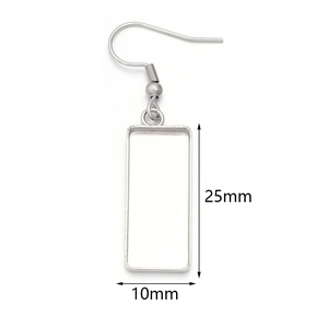 Detailed view of 25x10mm rectangular stainless steel tray earring hooks for DIY jewelry