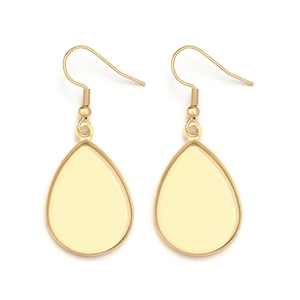 Detailed view of teardrop bezel earring hooks in polished gold finish for DIY jewelry