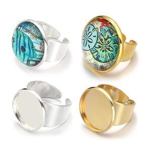 Adjustable copper ring base set with DIY blank trays and glass gem cabochons