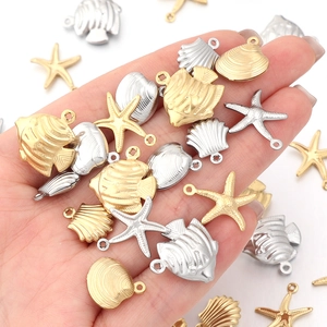 Gold and silver sea star starfish shell pendants in titanium steel for DIY jewelry