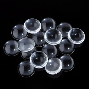 Set of clear round glass cabochons with flat back for DIY jewelry making and crafts
