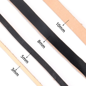 Flat genuine cowhide leather cords in black and beige with 3mm to 10mm width options