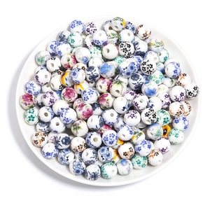 Detail of round Jingdezhen blue and white porcelain floral beads for DIY jewelry