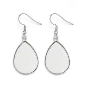 Pair of silver stainless steel teardrop hook earrings with white sublimation inlay
