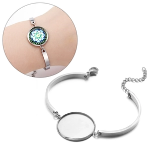 Roestvrijstalen DIY Armband Met Ronde Bezel Zetting Voor Cabochon Sieraden Maken Verstelbare Ketting Karabijnsluiting