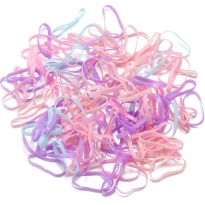 Bulk colorful disposable high-elastic rubber hair bands for girls in pink, purple and blue