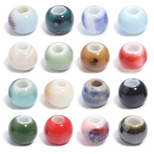 Mix of 16 colorful glazed ceramic round beads with crackle and marble textures for DIY crafts