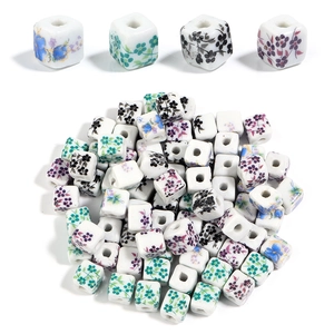 Handmade cubic ceramic floral beads for DIY jewelry making in assorted blue and purple styles