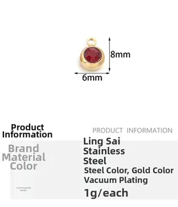 Detailed view of 8x6mm stainless steel gold birthstone pendant with size specifications