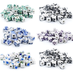 Square floral ceramic beads for DIY jewelry making in various patterns and colors