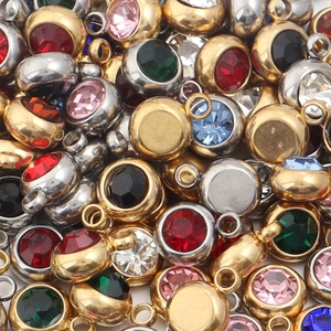Colorful birthstone charms in gold and silver plating for DIY jewelry making