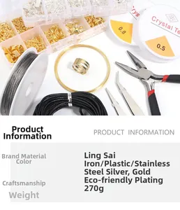 Λεπτομέρεια macro του κιτ κοσμημάτων DIY με ατσάλινη τσιμπίδα, χάντρες και μεταλλικά μέρη
