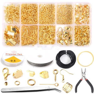 Σετ DIY για κοσμήματα με κουτί 10 θέσεων, χρυσά εξαρτήματα και εργαλεία χειρός